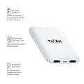 The Pursonic Ultra-Compact 5000mAh Wireless Power Bank is shown in white, featuring ports, indicator lights, 5W wireless output, and magnetic suction for secure attachment and easy charging.