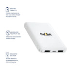 The Pursonic Ultra-Compact 5000mAh Wireless Power Bank is shown in white, featuring ports, indicator lights, 5W wireless output, and magnetic suction for secure attachment and easy charging.