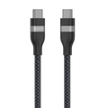 Two black Anker USB-C to USB-C (3 ft/6 ft, 240W, Upcycled-Braided) cables stand upright on a white background. Ultra-durable with metallic connectors, the left one displays the "ANKER" brand.