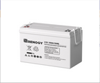 The Deep Cycle AGM Battery 12 Volt 100Ah is a white, sealed lead-acid battery featuring a carrying handle, top power terminals, safety symbols, and front-printed specifications for reliable performance.