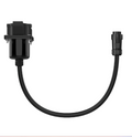 A black EV Station Charger with a rectangular housing on one end and a cylindrical plug on the other, linked by a flexible curved cable—perfect as an adapter for Bluetti chargers or portable power stations—displayed against white.