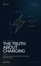 A digital eBook PDF titled "The Truth About Charging: What Every Consumer Needs to Know About Modern Power Technology" features a lightning bolt diagram with measurements, USB-C/PD labels, and explanatory text on a dark grid background—making it perfect for anyone seeking a visual charging guide or wanting to learn more about fast charging for their USB-C devices.