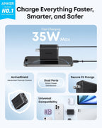 Anker Nano Charger (35W, Built - In Retractable USB - C Cable) - Dynamic Power Supply - 