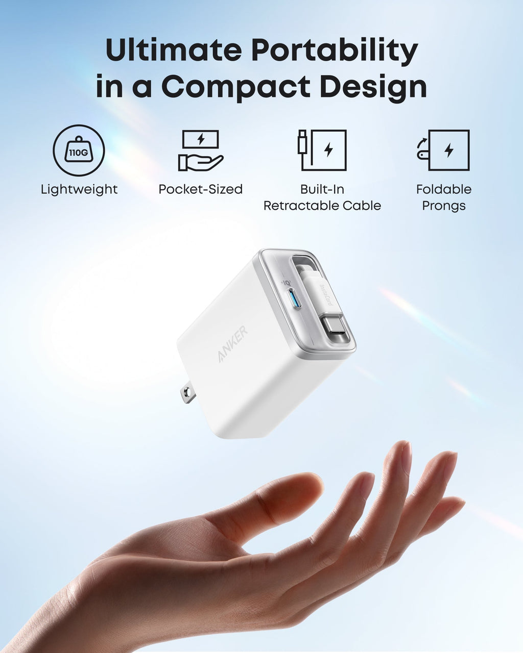 Anker Nano Charger (35W, Built - In Retractable USB - C Cable) - Dynamic Power Supply - 