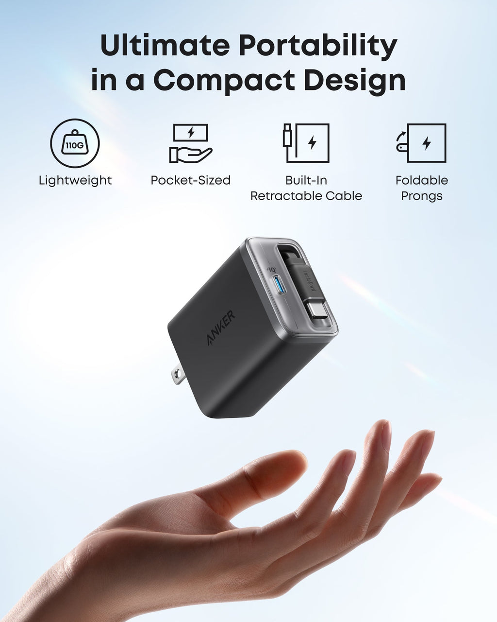 Anker Nano Charger (35W, Built - In Retractable USB - C Cable) - Dynamic Power Supply - 