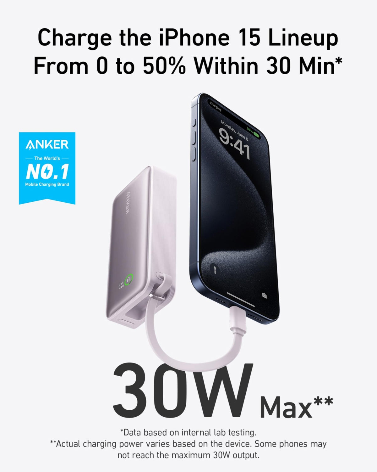 Anker Nano Power Bank (30W, Built-In USB-C Cable) - Dynamic Power Supply - Power Bank
