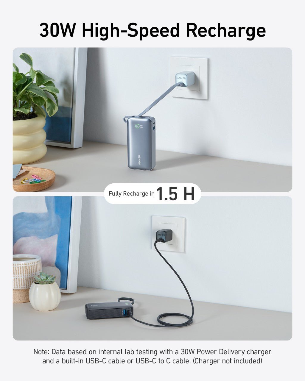 Anker Nano Power Bank (30W, Built-In USB-C Cable) - Dynamic Power Supply - Power Bank
