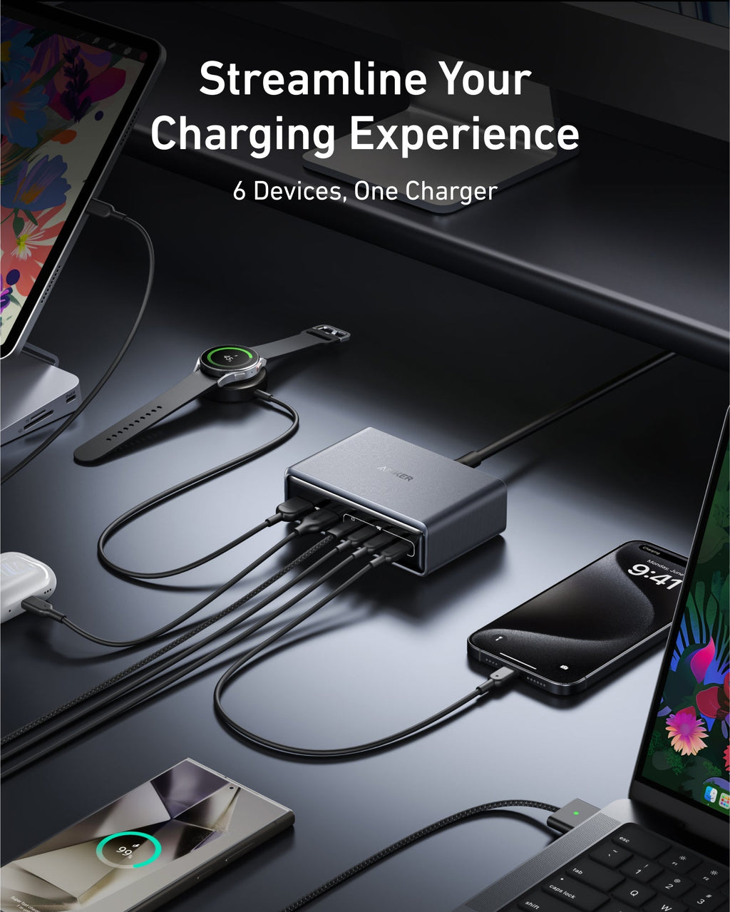 Anker Prime Charger (200W, 6 Ports, GaN) - Dynamic Power Supply - 