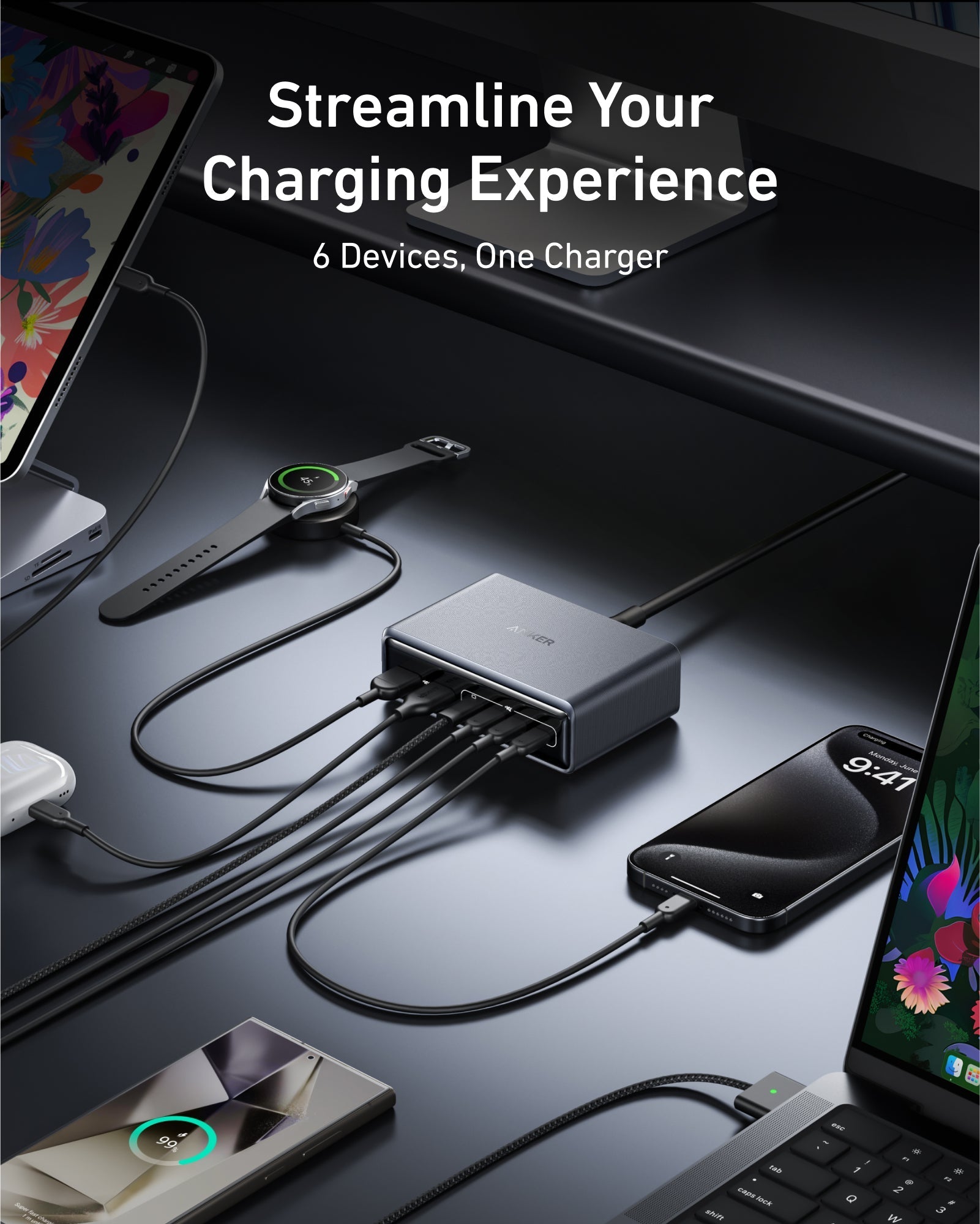 Anker Prime Charger (200W, 6 Ports, GaN) - Dynamic Power Supply - 
