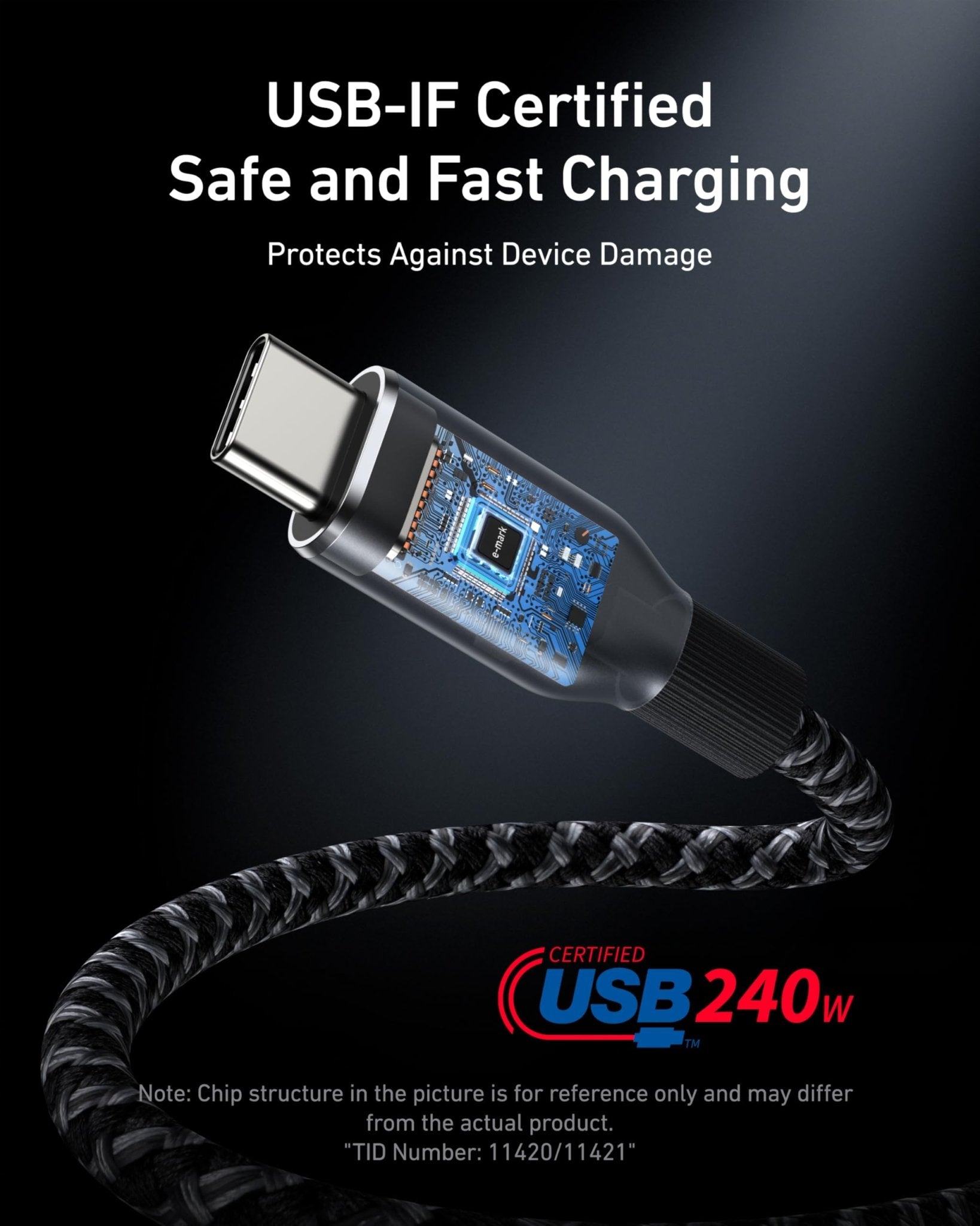 Anker Prime USB - C to USB - C Cable (240W, Upcycled - Braided) - Dynamic Power Supply - 