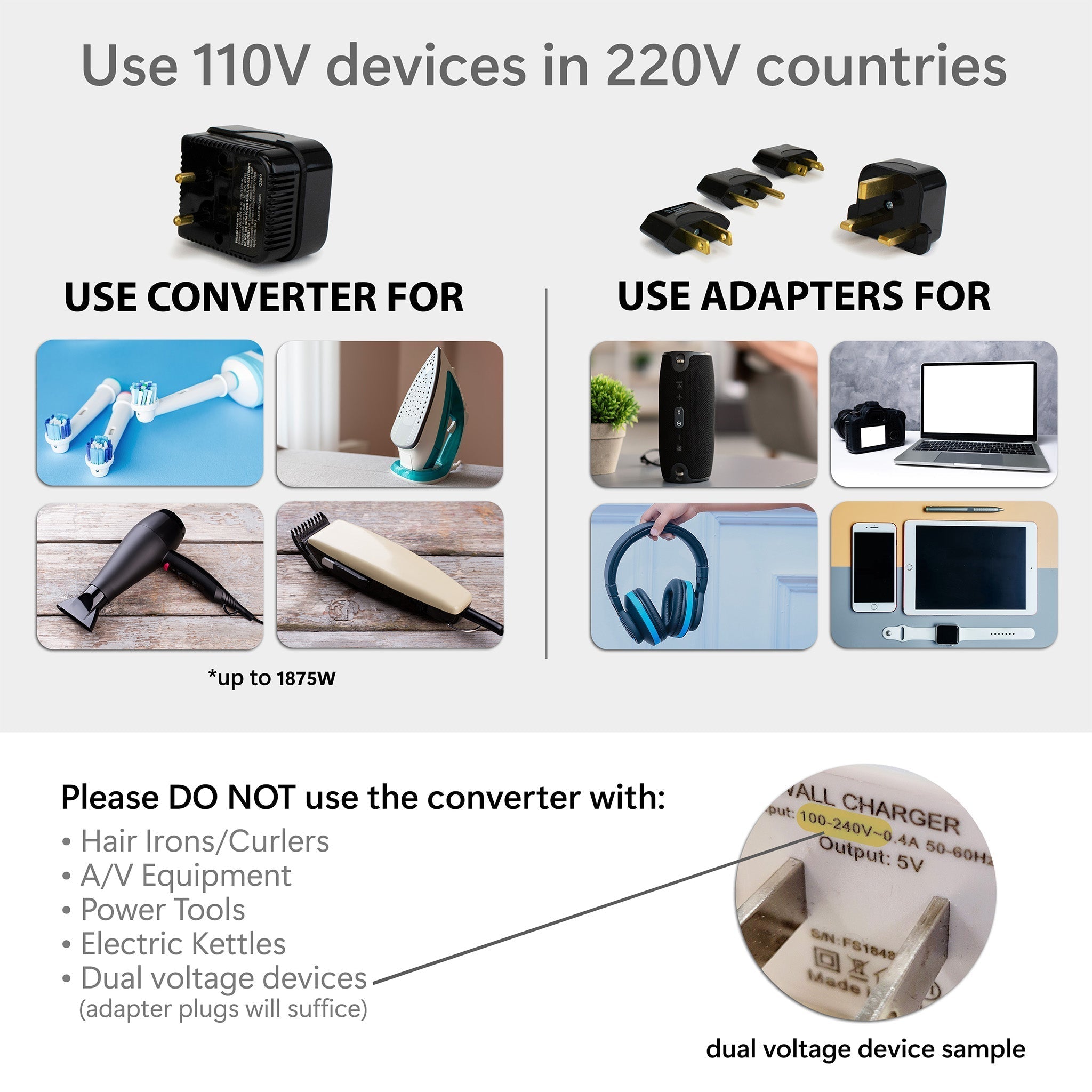 Step-Down Travel Voltage Converter and Adapter Kit with Pouch-3
