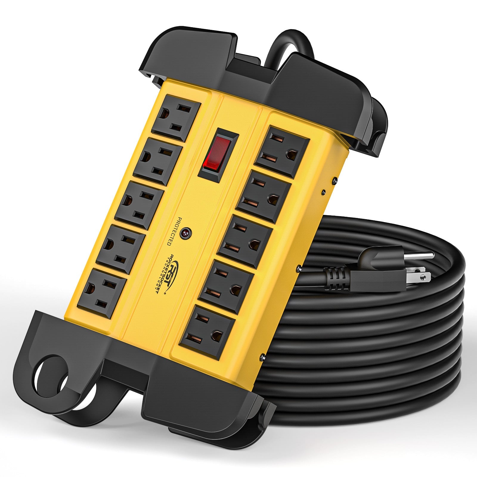 CRST 10-Outlet Metal Surge Protector Power Strip, 2800 Joules Protection, 15FT/6FT Heavy Duty Power Cord with Management Wrap, Wall Mountable Design - Dynamic Power Supply - surge protector power strip