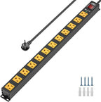 CRST 12 Outlets 2100 Joules Heavy Duty Metal Power Strip Surge Protector, 6FT Extension Power Cord, 15A Circuit Breaker, Mountable - Dynamic Power Supply - Surge protector Power strip