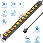 CRST 12 Outlets 2100 Joules Heavy Duty Metal Power Strip Surge Protector, 6FT Extension Power Cord, 15A Circuit Breaker, Mountable - Dynamic Power Supply - Surge protector Power strip