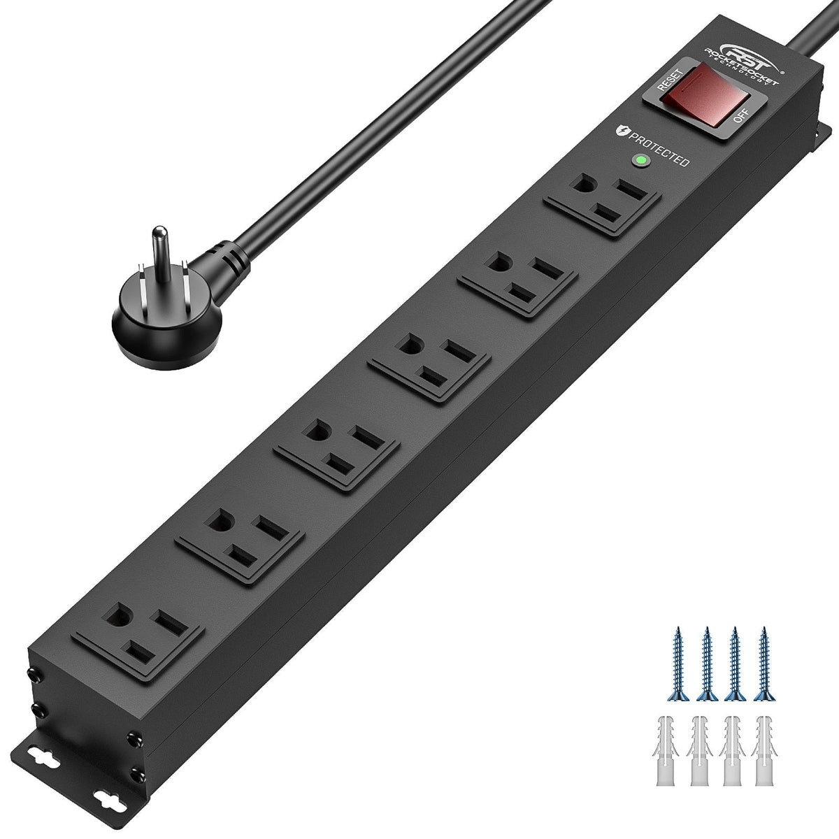 CRST 6-Outlet Slim Metal Surge Protector Power Strip – 2100 Joules, 10 ft Heavy-Duty Cord, Wide-Spaced Outlets & Mountable Design - Dynamic Power Supply - Surge protector Power strip