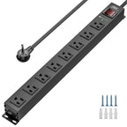 CRST 8 Outlets Wide Spaced Mountable Metal Power Strip Surge Protector, 6FT Flat Plug Power Cord, 2100 Joules Protection, Mount Kits Included - Dynamic Power Supply - Surge protector Power strip