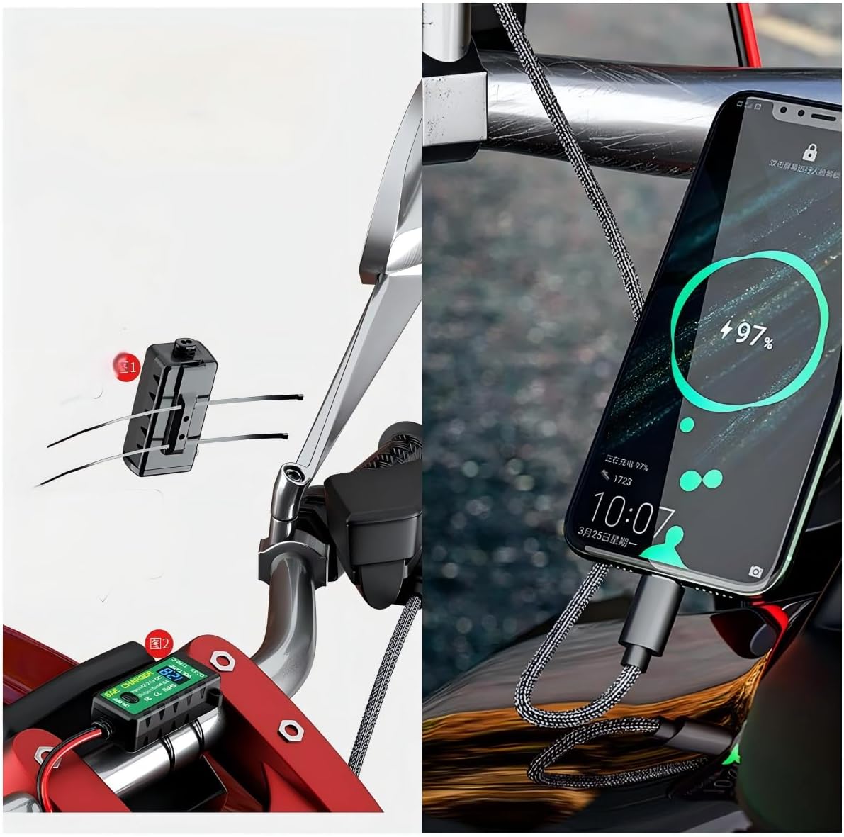 Dual USB Motorcycle & Marine Charger – 12V/24V Waterproof USB Power Outlet with Voltmeter & On/Off Switch - Dynamic Power Supply - Vehicle USB Chargers
