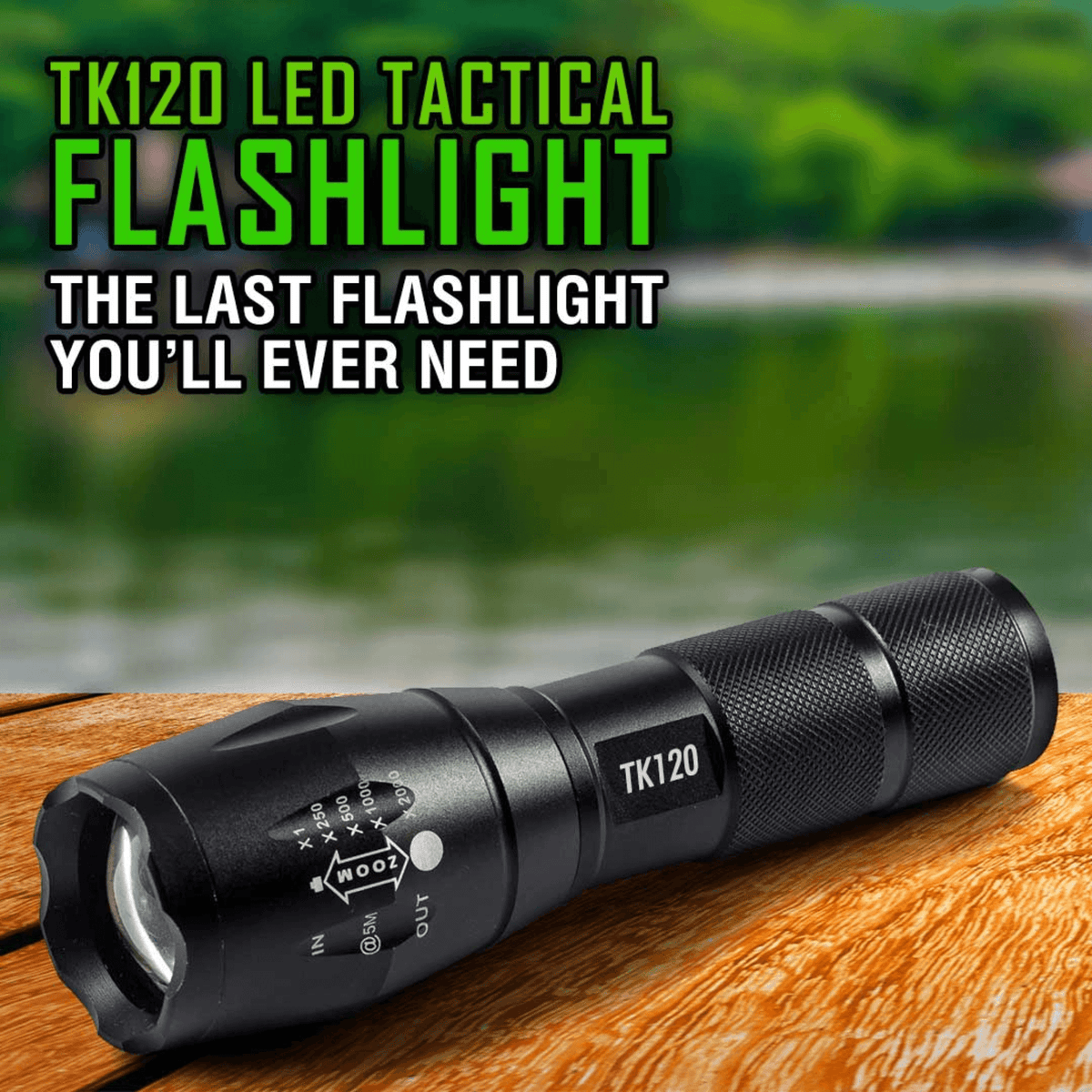 EcoGear FX TK120 LED Tactical Flashlight with Strobe - Dynamic Power Supply - Tactical Flashlights