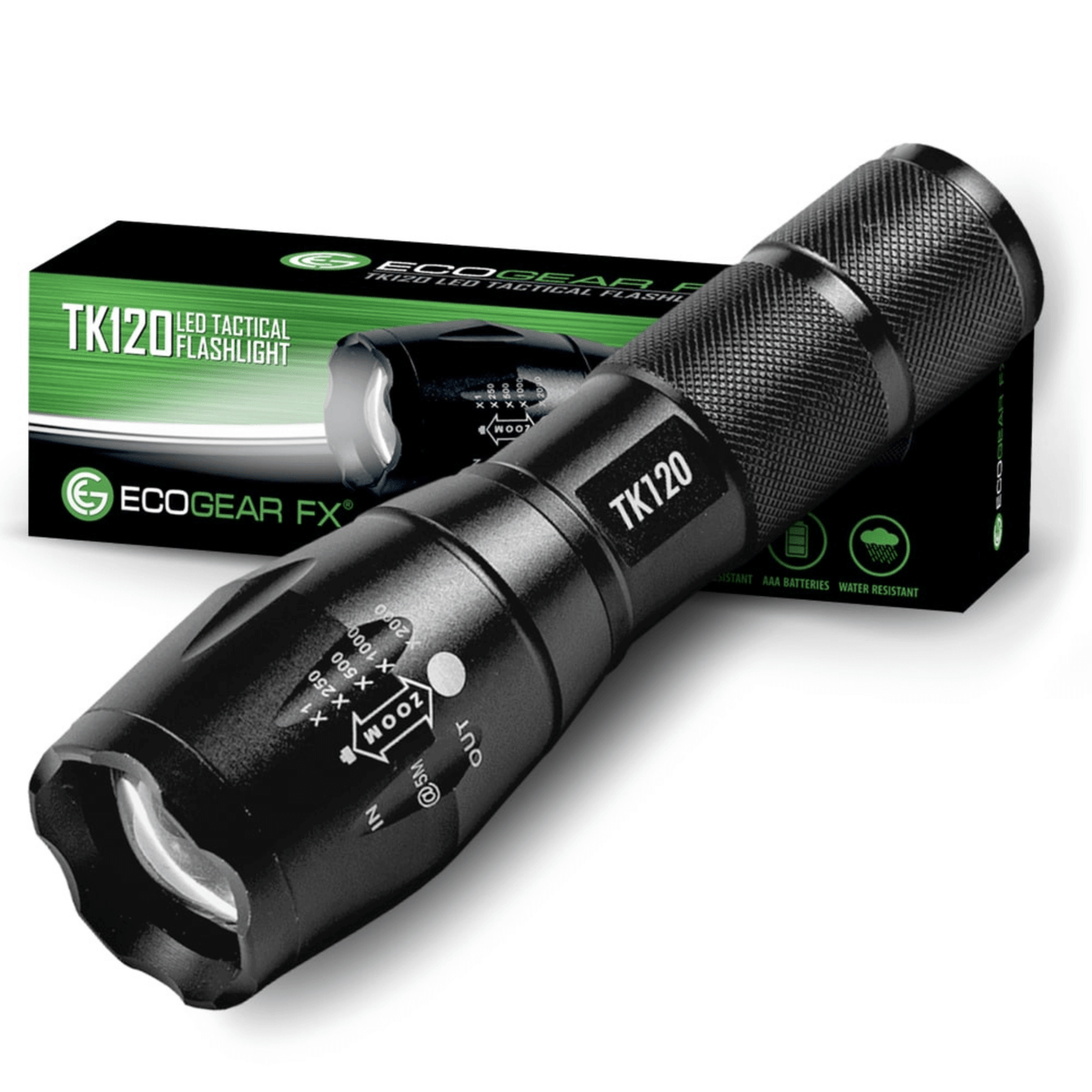 EcoGear FX TK120 LED Tactical Flashlight with Strobe - Dynamic Power Supply - Tactical Flashlights