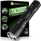 EcoGear FX TK2000 USB Rechargeable LED Tactical Flashlight - Dynamic Power Supply - Tactical Flashlights