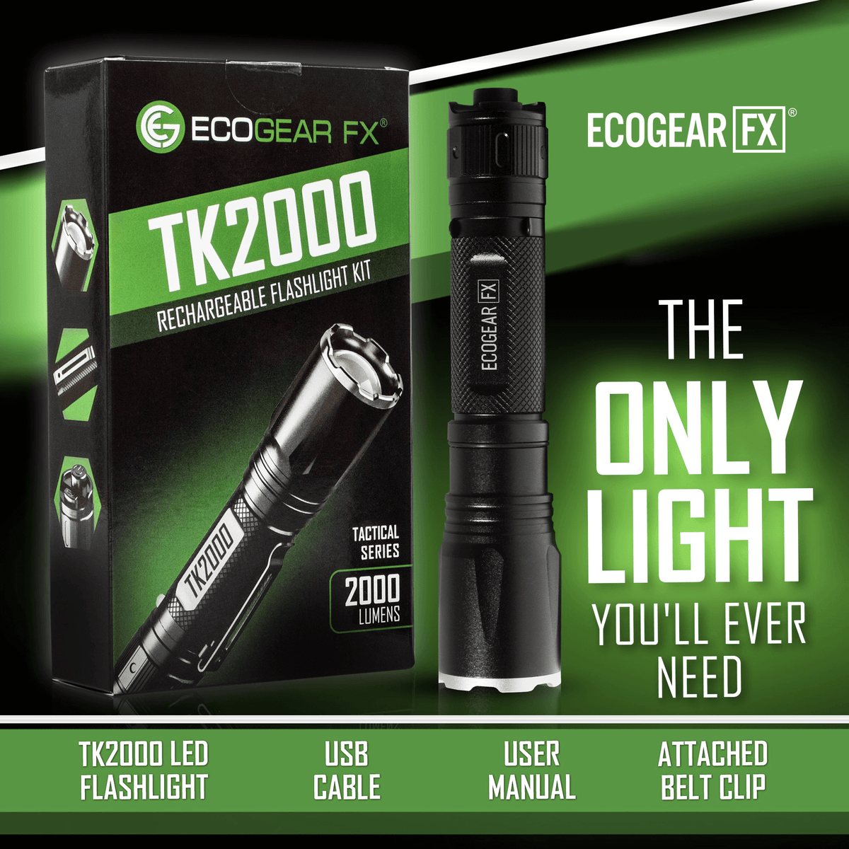 EcoGear FX TK2000 Rechargeable Tactical Flashlight
