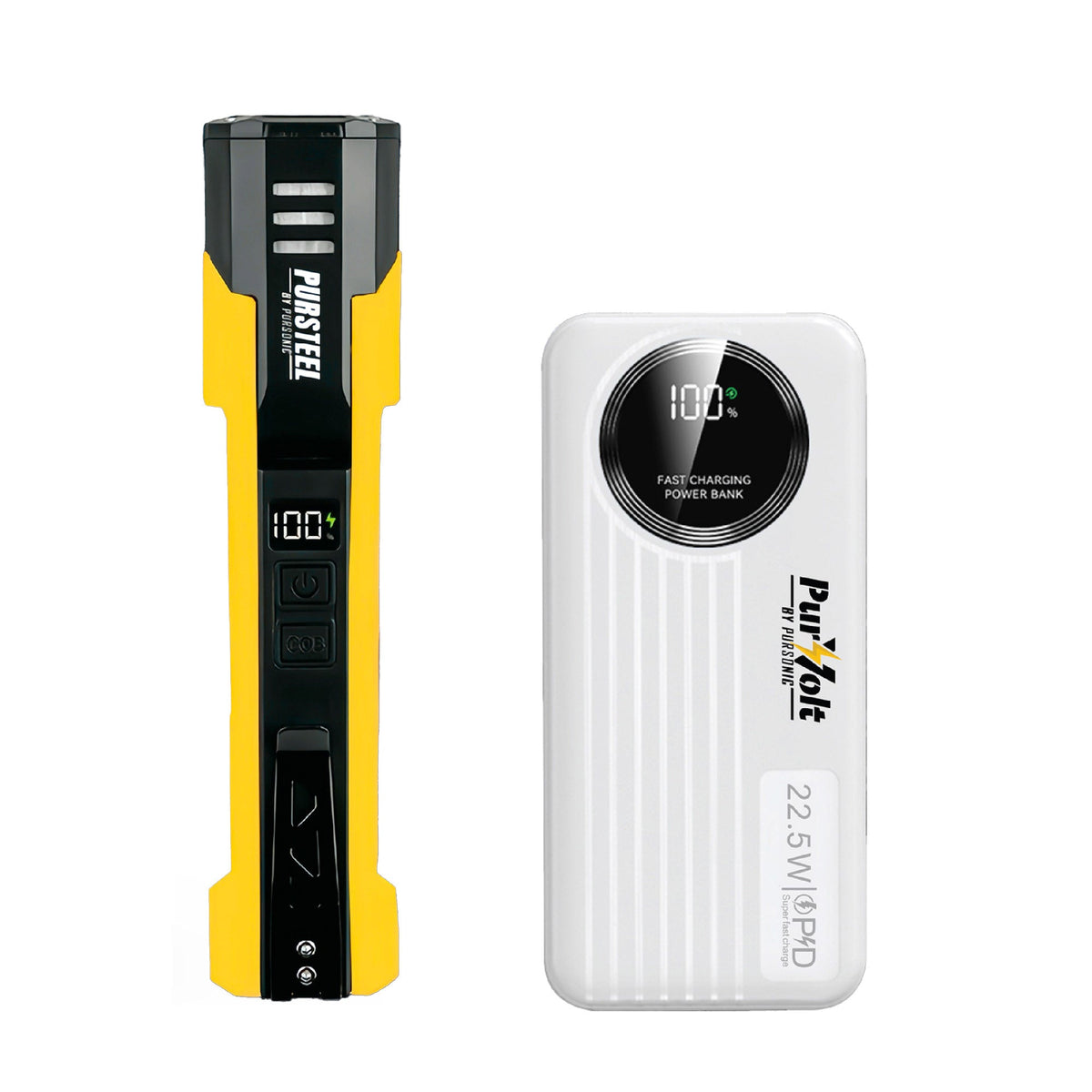 Emergency Prep Bundle: Pursonic 2-in-1 Ultra Bright Flashlight & LED Fast Charging Power Bank - Dynamic Power Supply - Electronics