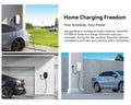 Three images show electric cars charging at home with the EV Charger 7kw in garages and driveways. Text emphasizes the convenience of Level 2 charging and always having a fully charged vehicle ready to go.