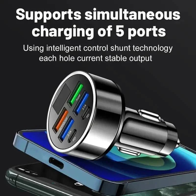 Fast Charging 6 Ports Car Charger Adapter with 4 USB + 2 Type - C 40W QC3.0 - Dynamic Power Supply - Automotive