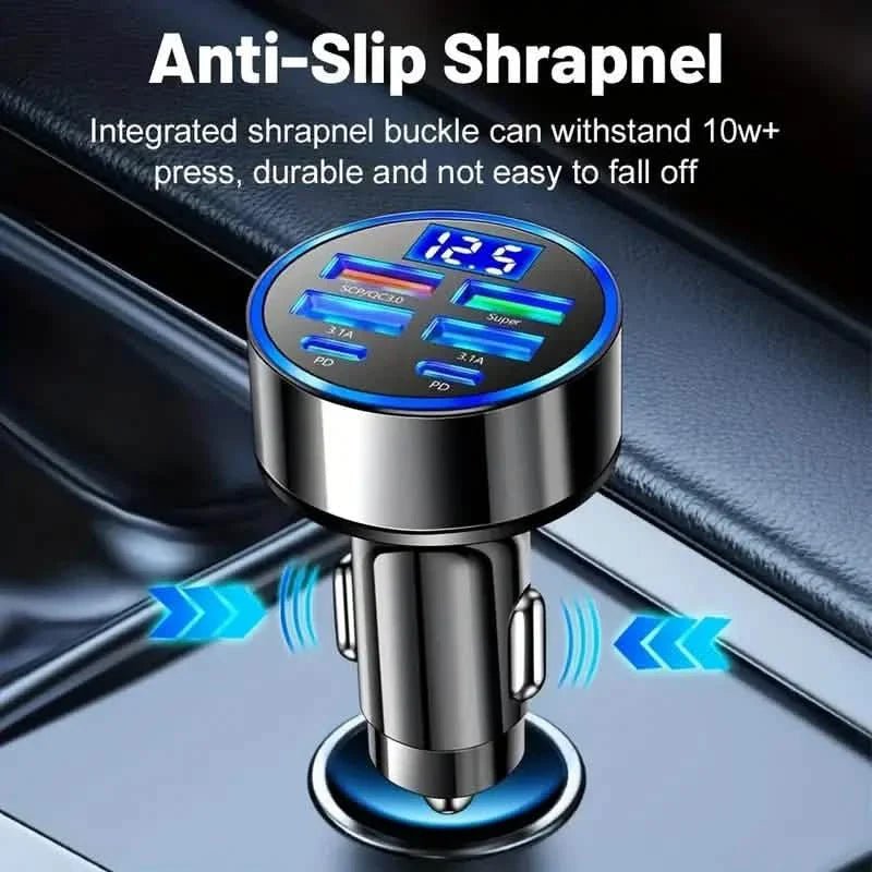 Fast Charging 6 Ports Car Charger Adapter with 4 USB + 2 Type - C 40W QC3.0 - Dynamic Power Supply - Automotive