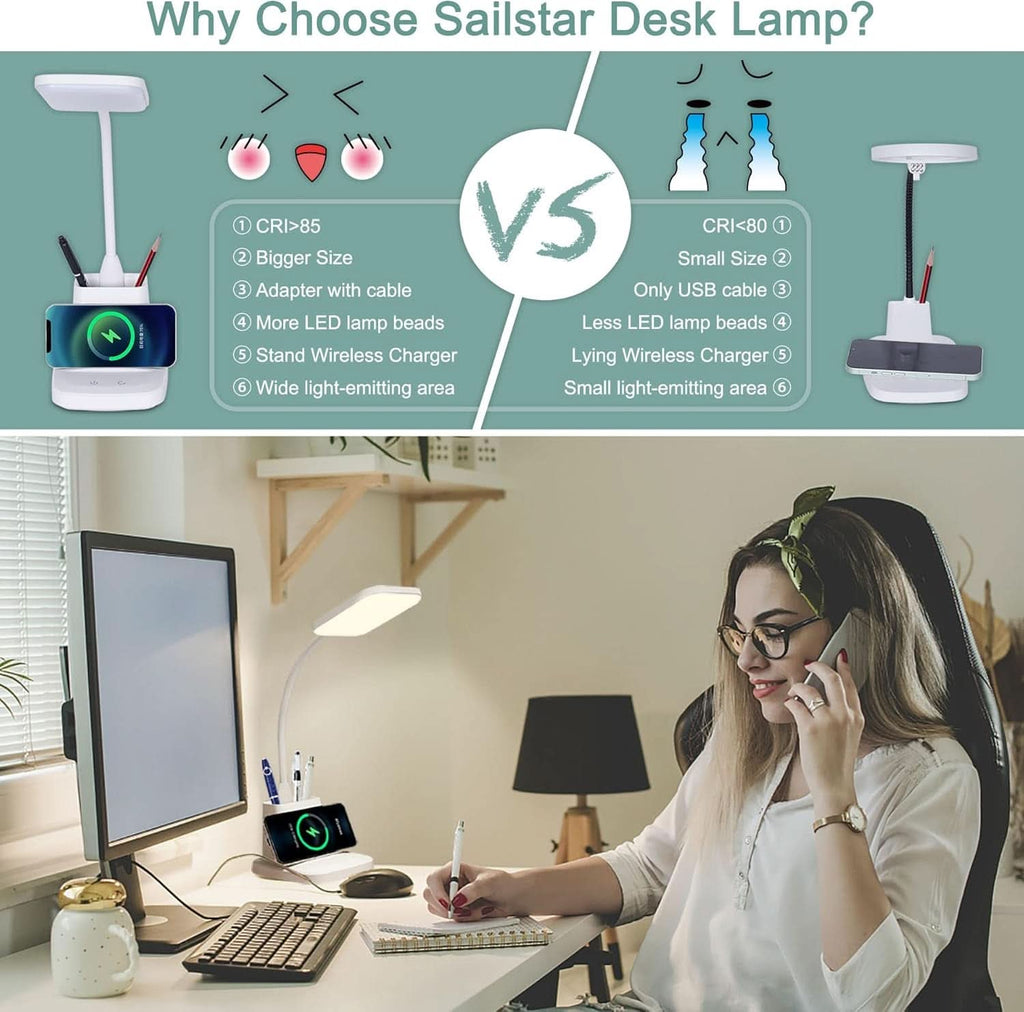 LED Desk Lamp With Wireless Charger White 800 Lumen - Dynamic Power Supply - Desk
