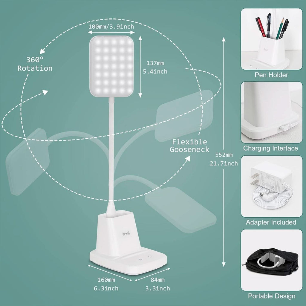 LED Desk Lamp With Wireless Charger White 800 Lumen - Dynamic Power Supply - Desk