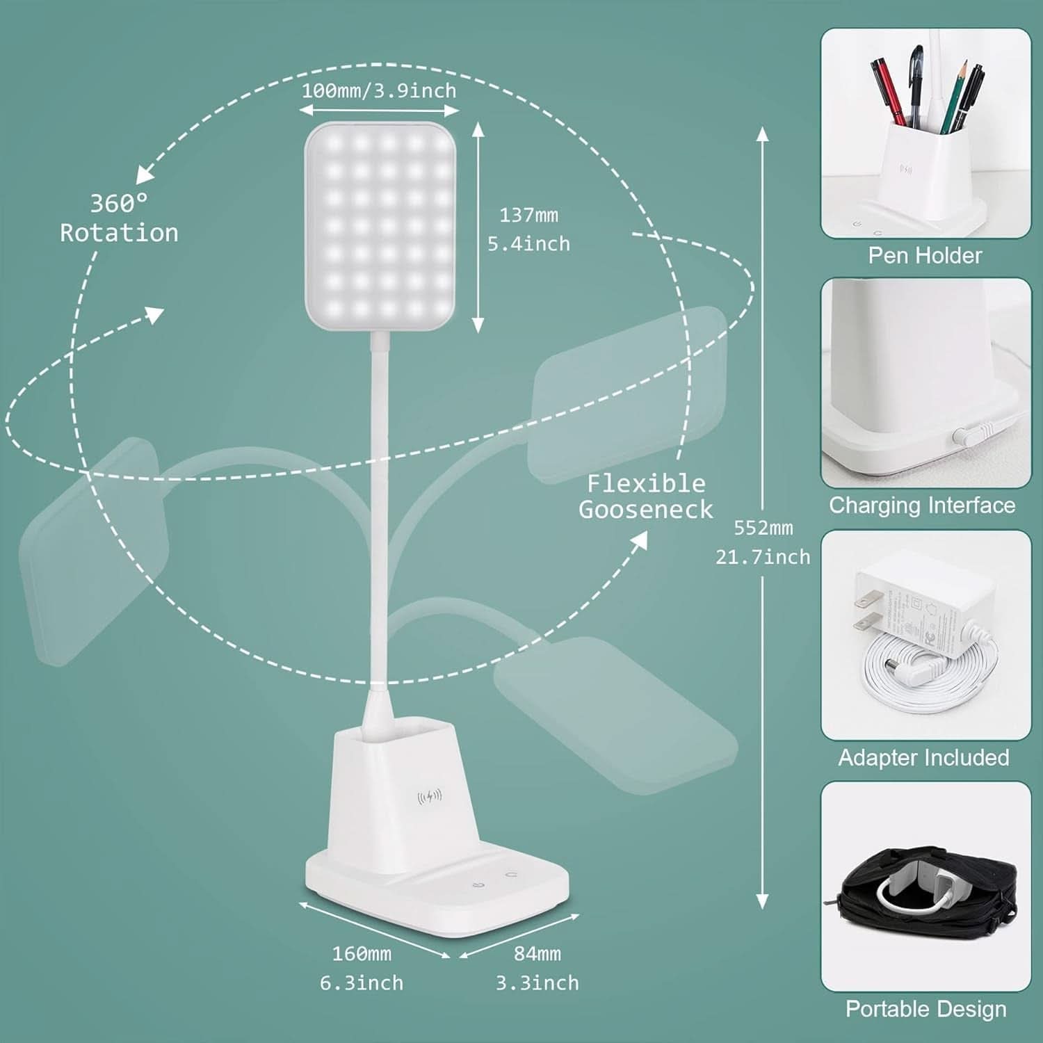 LED Desk Lamp With Wireless Charger White 800 Lumen - Dynamic Power Supply - Desk