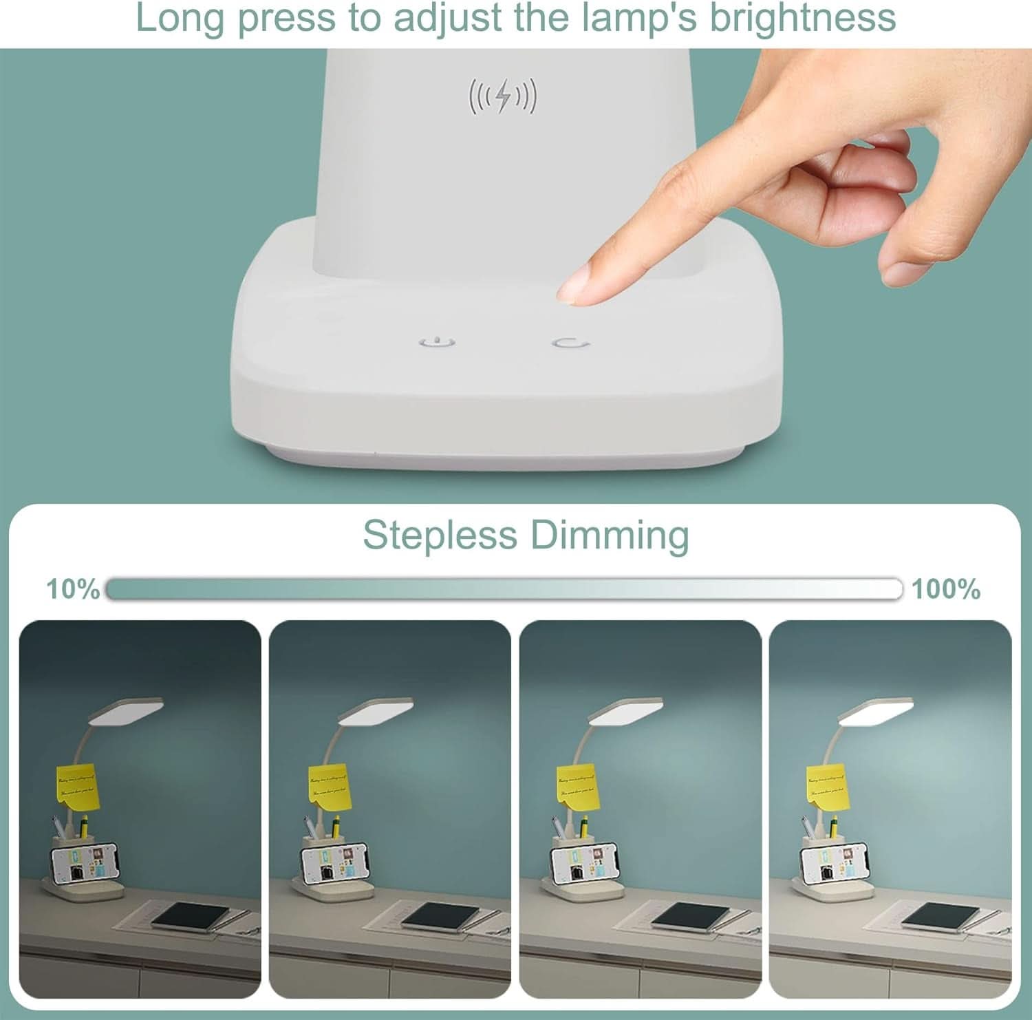 LED Desk Lamp With Wireless Charger White 800 Lumen - Dynamic Power Supply - Desk