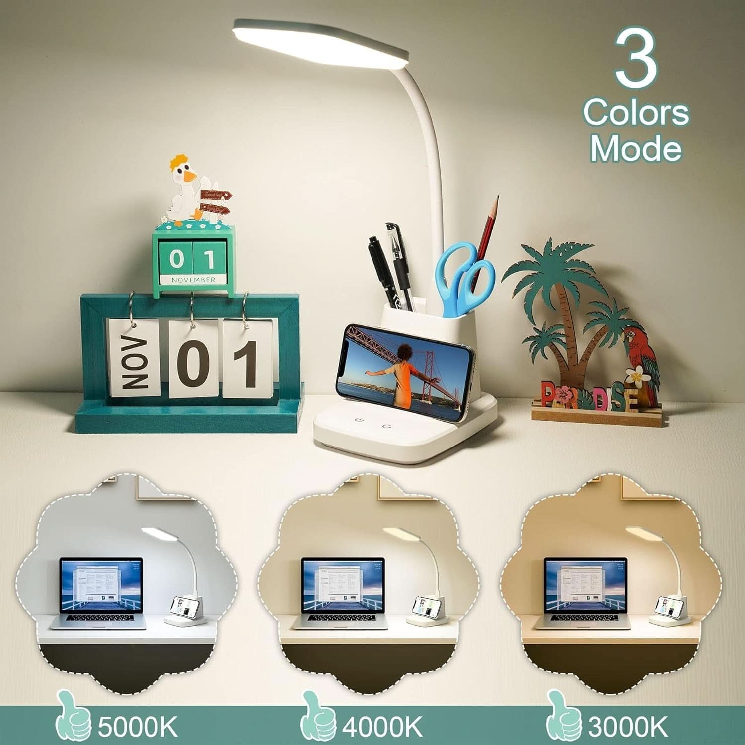 LED Desk Lamp With Wireless Charger White 800 Lumen - Dynamic Power Supply - Desk