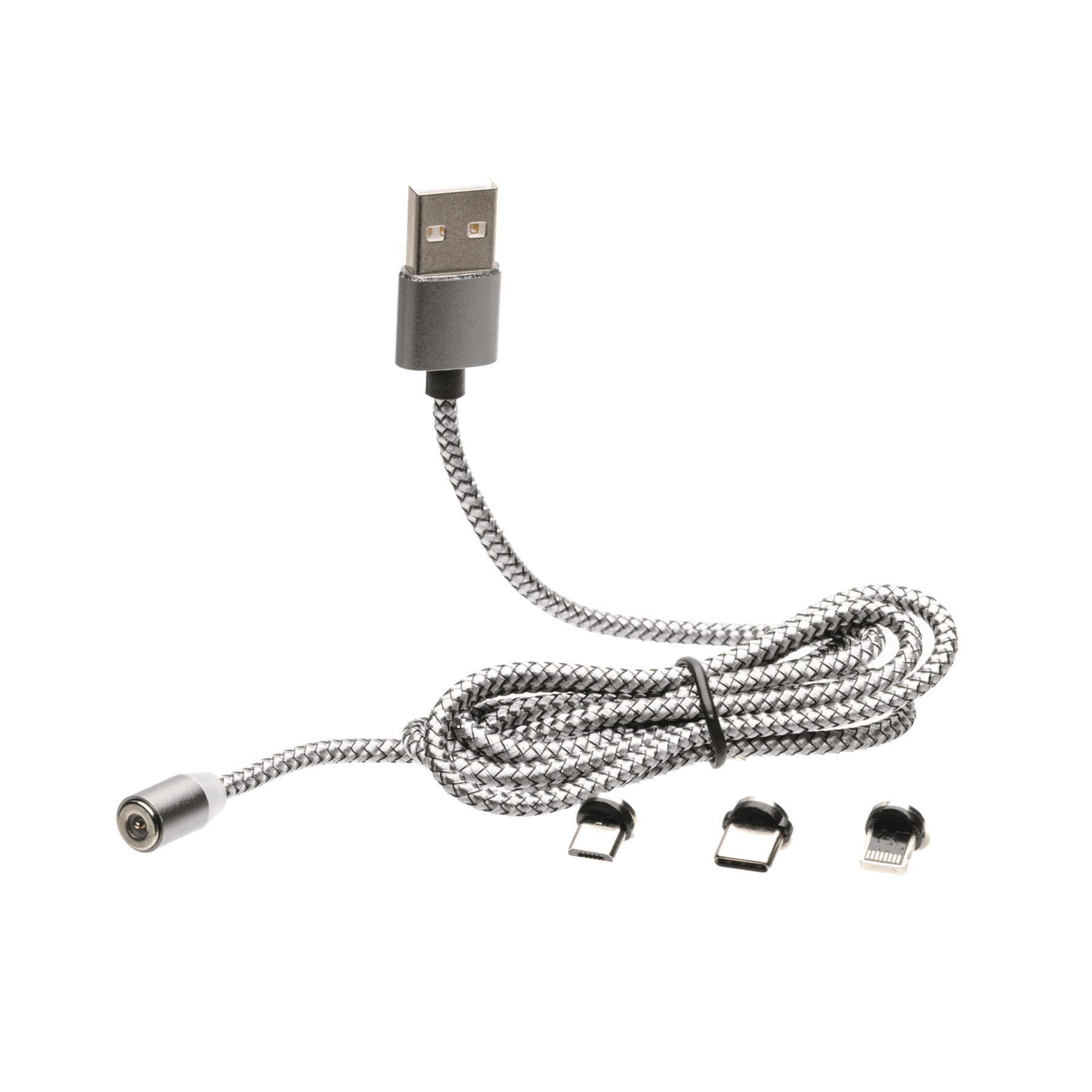 Magnetic USB Charging Cable, 3 in 1 Nylon Cord, Compatible with Micro USB, Type C, and Apple Products - Dynamic Power Supply -