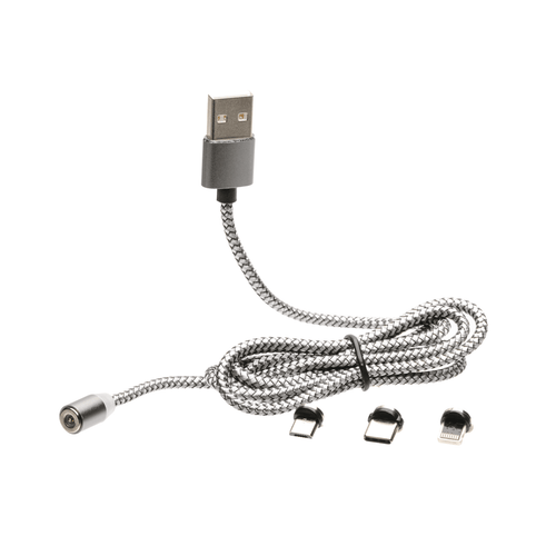 Magnetic USB Charging Cable, 3 in 1 Nylon Cord, Compatible with Micro USB, Type C, and Apple Products - Dynamic Power Supply -