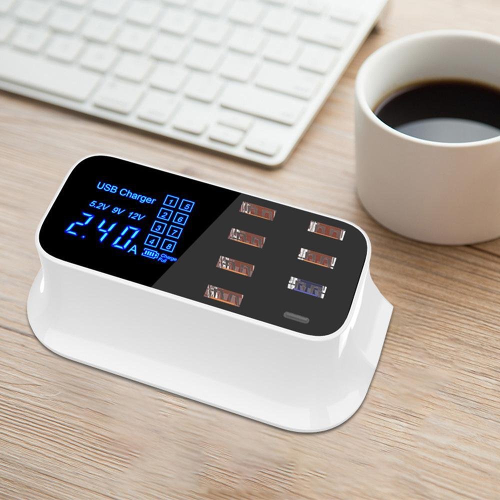 8-Port USB Charging Station with USB-C & LCD Display
