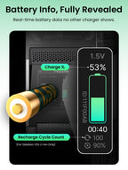 Ostation 2 Pro AA AAA Battery Charger Charging Station with 12 AA Li - ion & 12 AAA NiMH, 3 in 1 Polarity - Free Charger Organizer for NiMH & Lithium, Touchscreen & App, Auto - Detect & Sort, Holds 24 Cell - Dynamic Power Supply - 