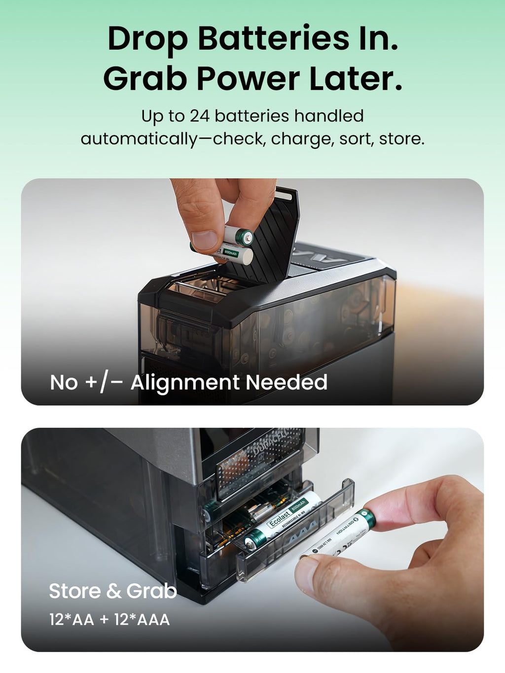 Ostation 2 Pro AA AAA Battery Charger Charging Station with 12 AA Li - ion & 12 AAA NiMH, 3 in 1 Polarity - Free Charger Organizer for NiMH & Lithium, Touchscreen & App, Auto - Detect & Sort, Holds 24 Cell - Dynamic Power Supply - 