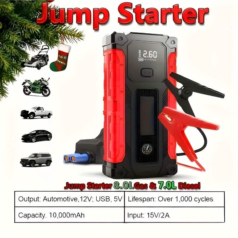 Portable 12V Car Jump Starter, Battery Charger, Air Pump (LED Display) - Dynamic Power Supply - Automotive