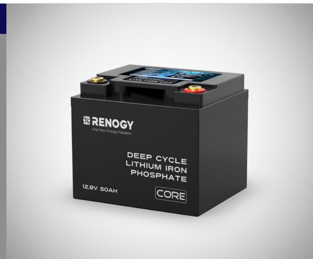 A black 12.8V 20Ah Lithium Iron Phosphate Battery with a blue label on top and "12.8V 20AH" plus "CORE" on the front is shown against a plain white background.