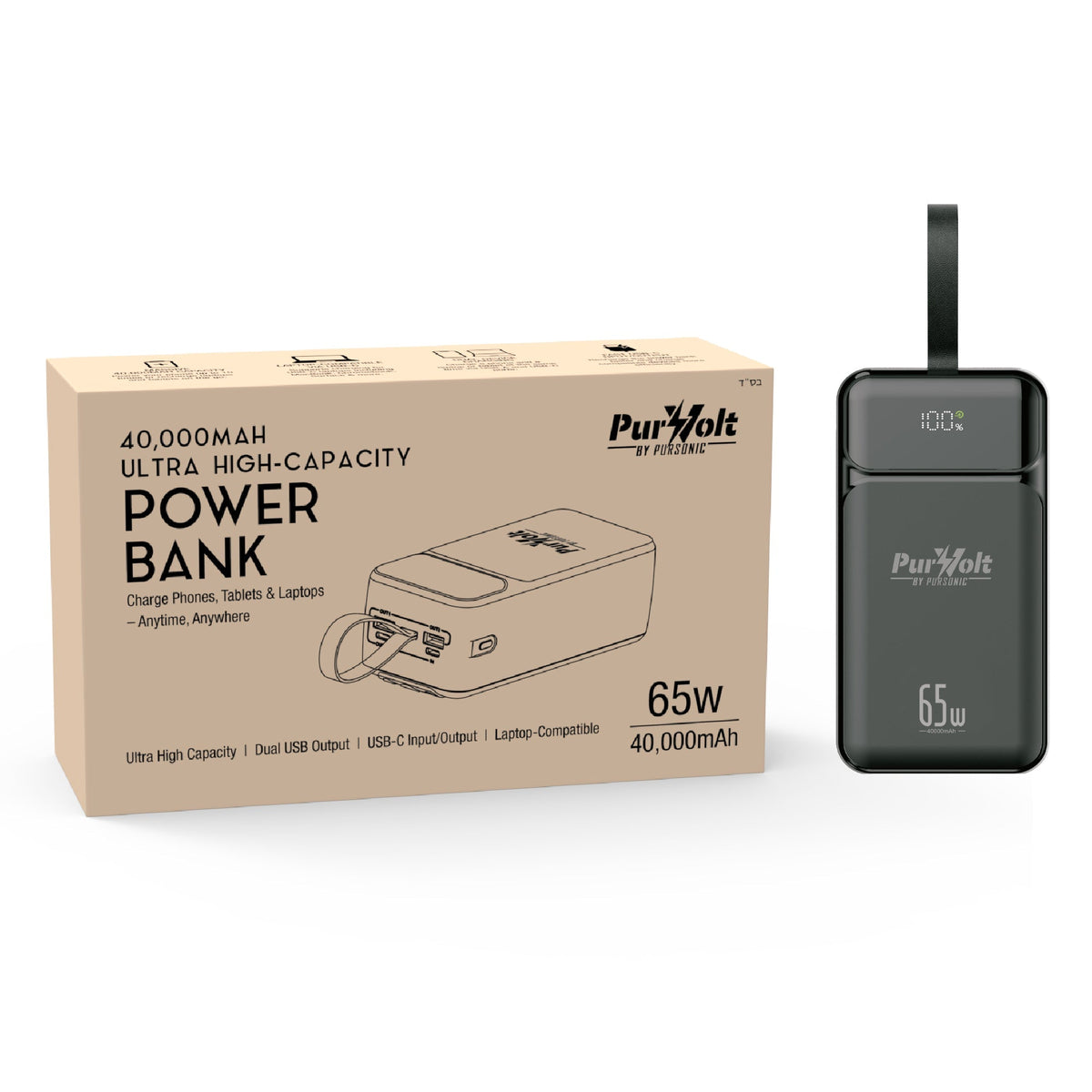 PurVolt 40,000mAh Ultra High-Capacity Power Bank – Powering Laptops, Phones & Beyond - Dynamic Power Supply - Power Bank