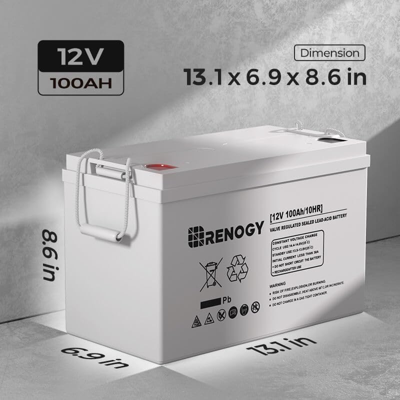 Renogy 12V 100Ah Deep Cycle AGM Battery – Maintenance-Free Sealed Lead Acid Battery for RV, Marine, Solar & Off-Grid Power - Dynamic Power Supply - Deep Cycle Battery