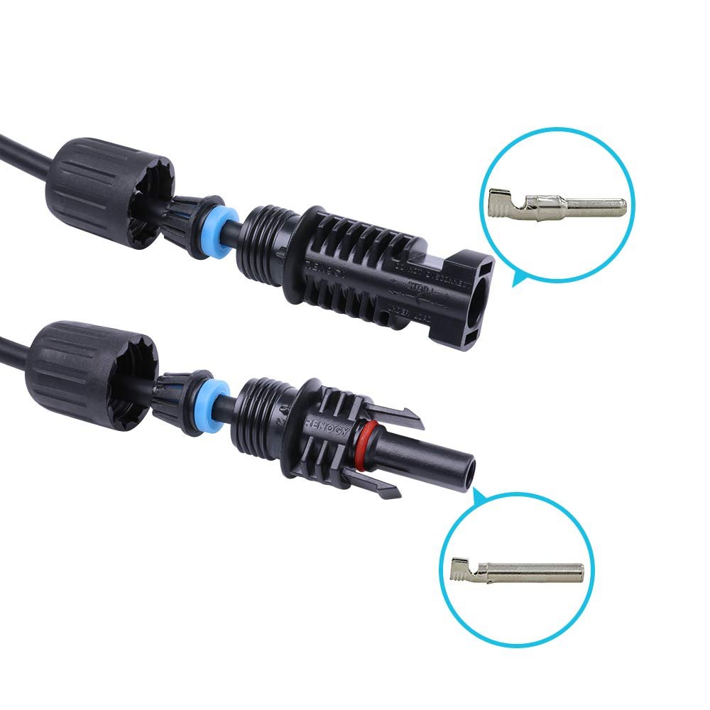 Renogy 20 ft 12 AWG Solar Panel Extension Cable Set – MC4 Male & Female Connectors, UV & Weather Resistant - Dynamic Power Supply - Solar panel cables