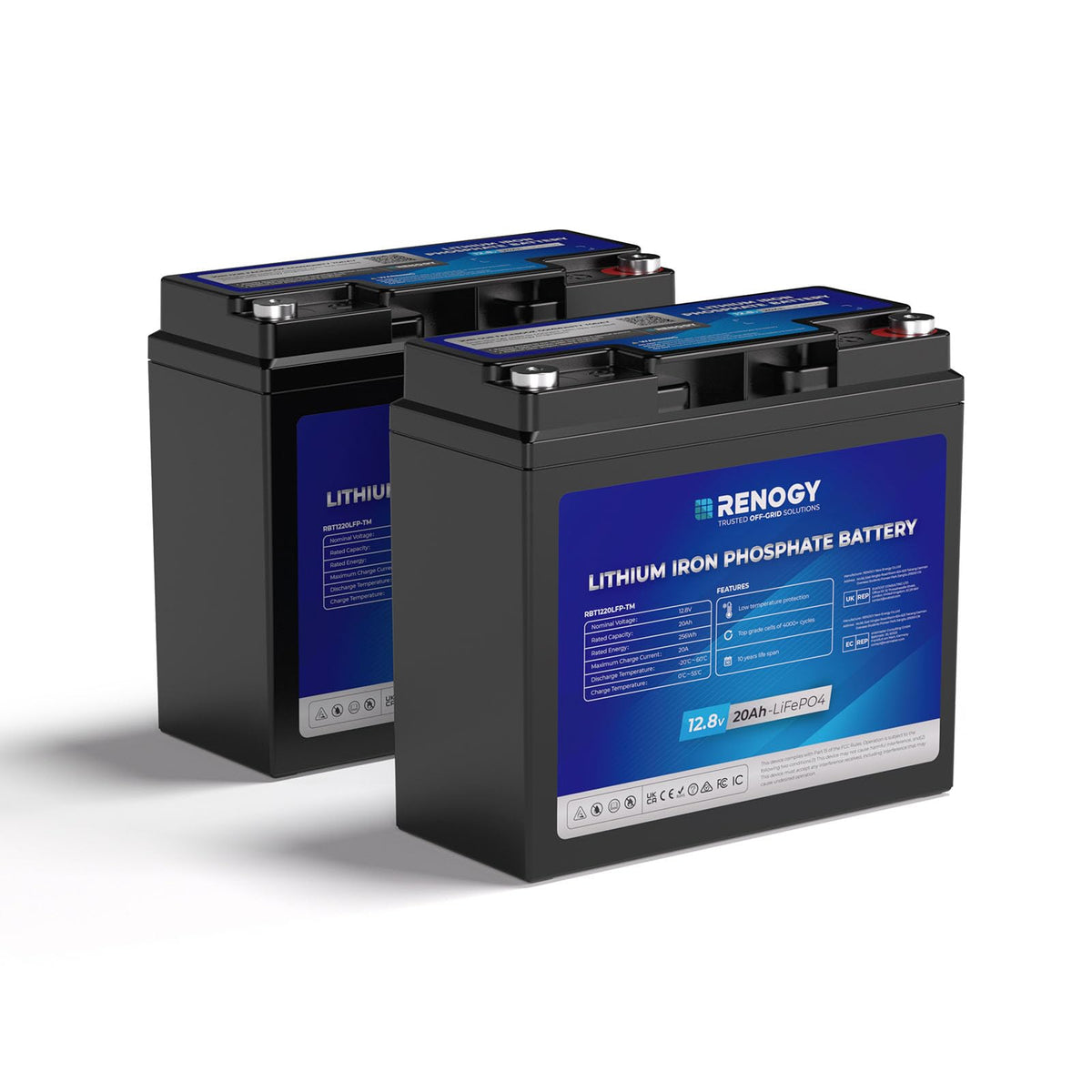 Renogy Rego 12V 20Ah LiFePO₄ Mini Battery – IP65 Waterproof Lithium Deep Cycle Battery with 20A BMS for Trolling Motors, Kayaks, Solar & Backup Power - Dynamic Power Supply - Deep Cycle Battery