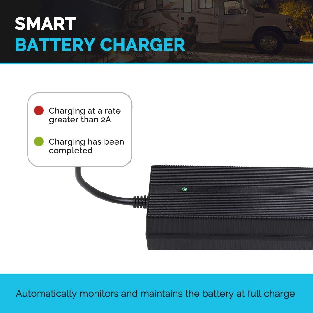 Renogy Smart LiFePO₄ Battery Charger – 12V 20A / 24V 10A AC-to-DC Portable Charger with Alligator Clips & Ring Terminals - Dynamic Power Supply - Battery Charger