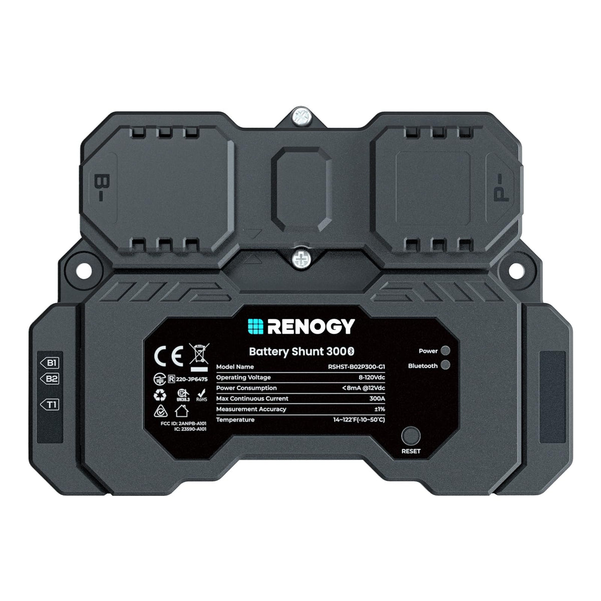 Renogy Solar Battery Monitor Shunt 300 – 500A Bluetooth Smart Battery Monitor for LiFePO₄, AGM & Lead Acid Batteries - Dynamic Power Supply - Battery Shunt