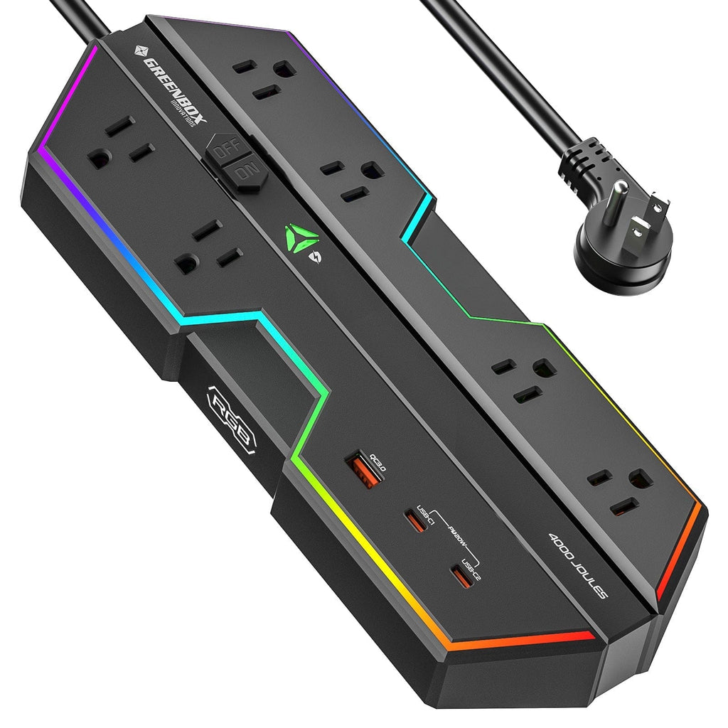 RGB Gaming Surge Protector Power Strip with 6 Outlets & USB Charging - Dynamic Power Supply - Gaming surge protector