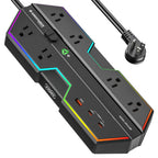 RGB Gaming Surge Protector Power Strip with 6 Outlets & USB Charging - Dynamic Power Supply - Gaming surge protector