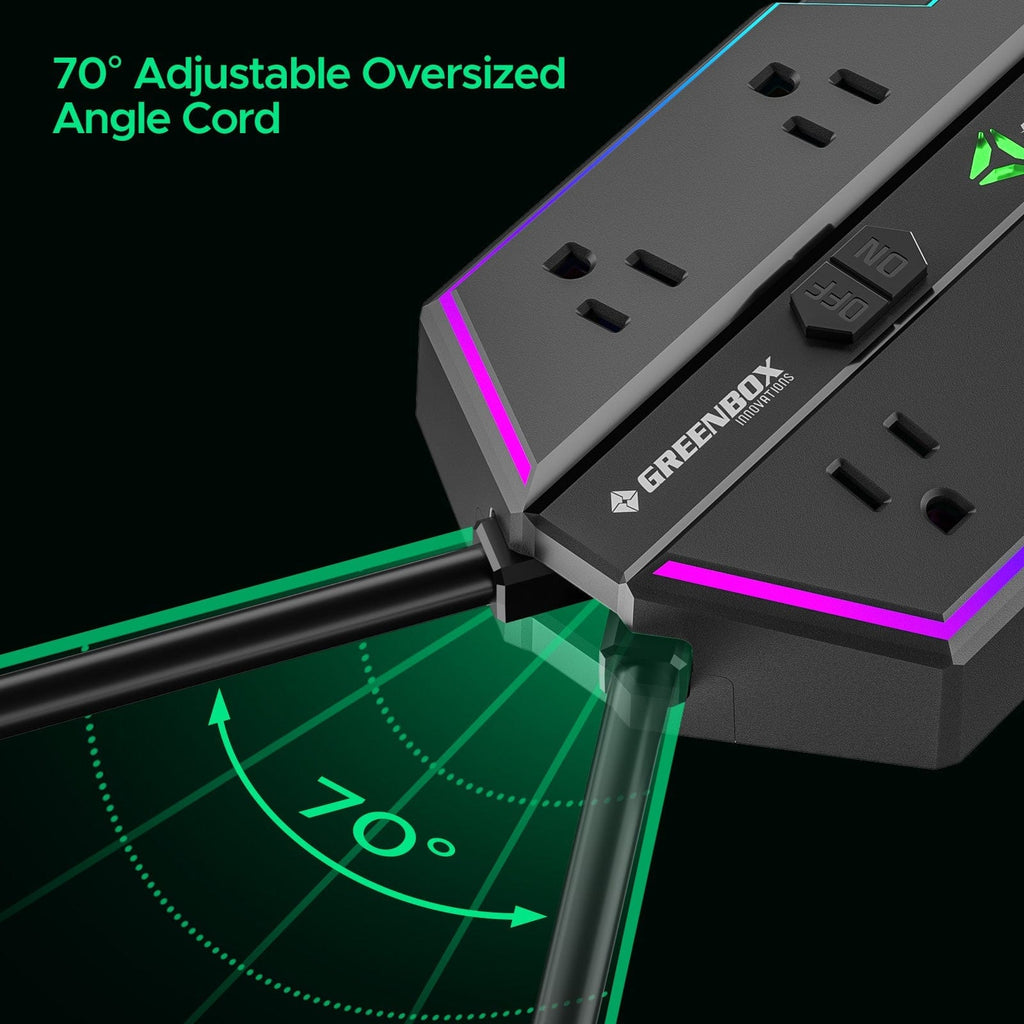 RGB Gaming Surge Protector Power Strip with 6 Outlets & USB Charging - Dynamic Power Supply - Gaming surge protector
